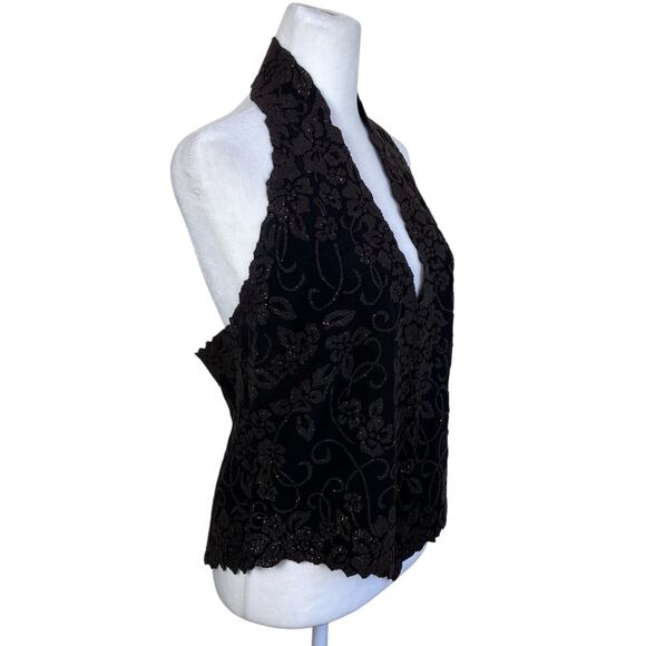 Tadashi Vtg Y2K Textured Beaded Halter Neck Top Pointed Hem Whimsygoth - Picture 4 of 16